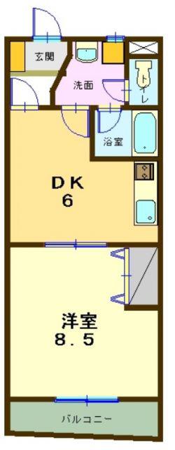 ヴィブレ宮脇(1DK/3階)の間取り写真
