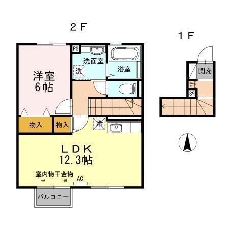 ウィット富樫(1LDK/2階)の間取り写真