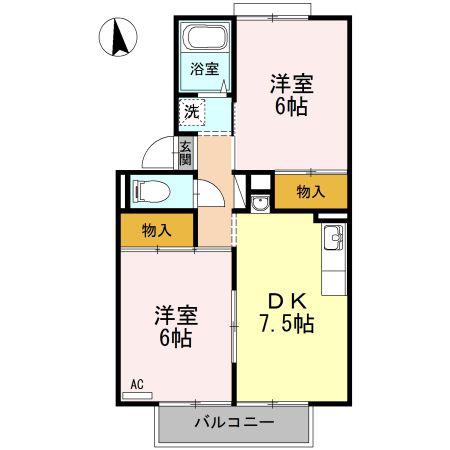 メゾン御所C棟(2DK/2階)の間取り写真