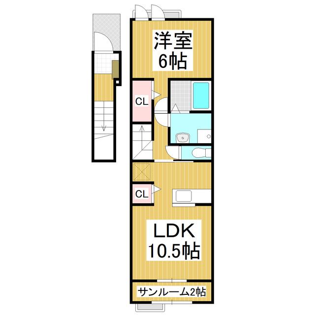 シャルール(1LDK/2階)の間取り写真