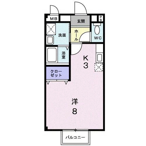 フライ・ハイト通古賀(1K/1階)の間取り写真