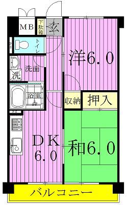 渡辺マンション(2DK/7階)の間取り写真