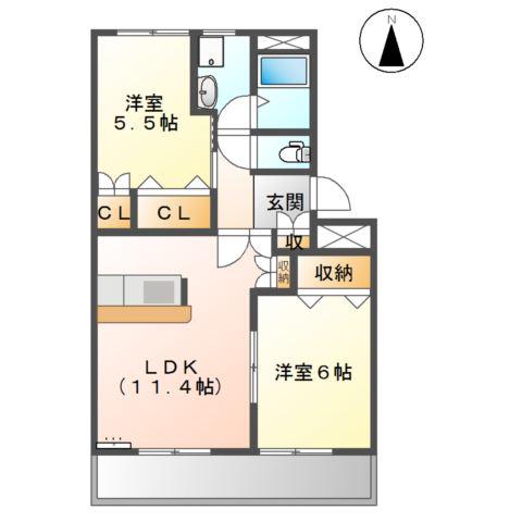 クレストール瑞雲郷(2LDK/2階)の間取り写真