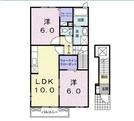 アドニスI(2LDK/2階)の間取り写真