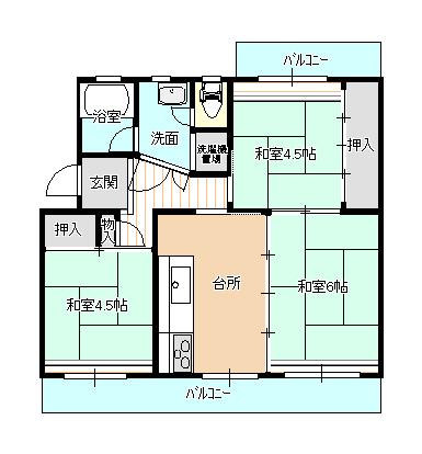 笠幡団地6号棟(3DK/5階)の間取り写真