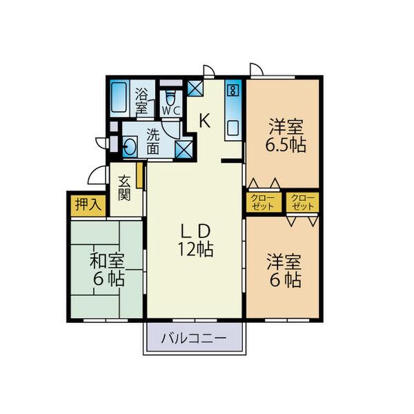 グローバルヒル手稲(3LDK/2階)の間取り写真