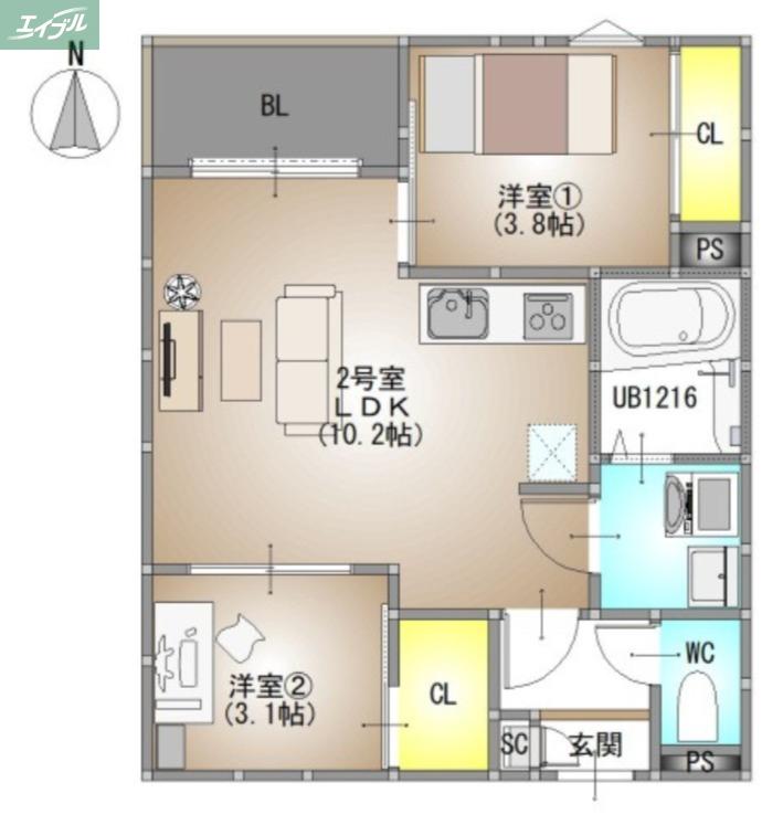 REGALEST 伊島I(2LDK/3階)の間取り写真