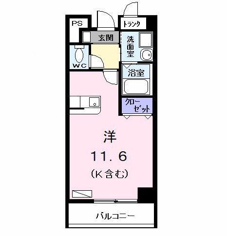 メゾンカルム(ワンルーム/6階)の間取り写真