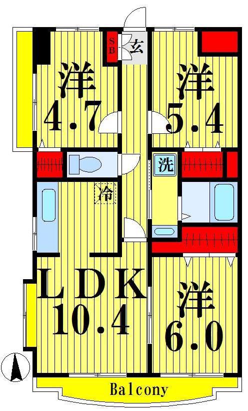 リレント谷塚(3LDK/6階)の間取り写真