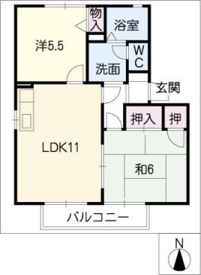 パークサイドK A棟(2LDK/2階)の間取り写真