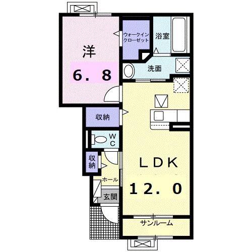 ララ・セゾン(1LDK/1階)の間取り写真