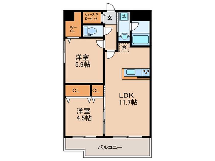 PASTORALE UEHONMACHI(2LDK/3階)の間取り写真
