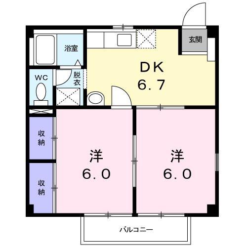 ニューシティWATANABE(2DK/2階)の間取り写真
