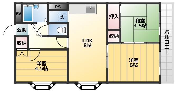 旭ファイブ(3LDK/6階)の間取り写真