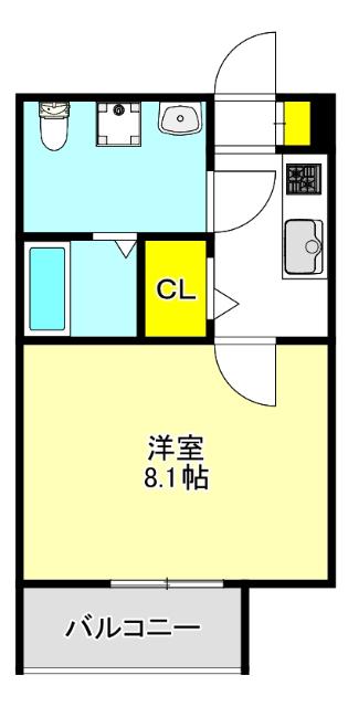 カルミア鶴橋(1K/1階)の間取り写真