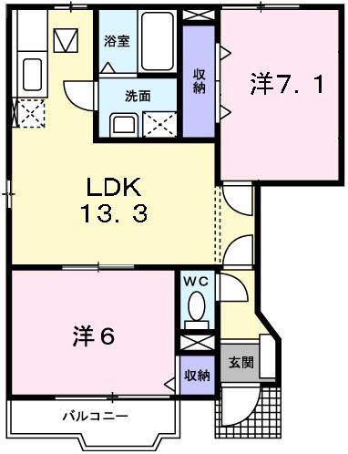 パレ リヴィエールIII(2LDK/1階)の間取り写真