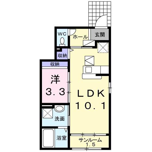 エスマルテA棟(1LDK/1階)の間取り写真