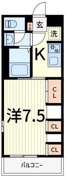 リブリ・K1(1K/1階)の間取り写真