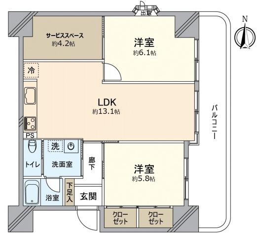 ダイアパレス東島田(2SLDK/4階)の間取り写真