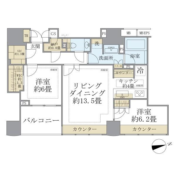 ザ・パークハウスグラン三番町26(2LDK/5階)の間取り写真