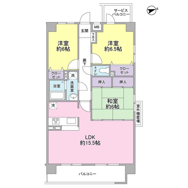ラグジュアリーヒルズ松見町(3LDK/2階)の間取り写真