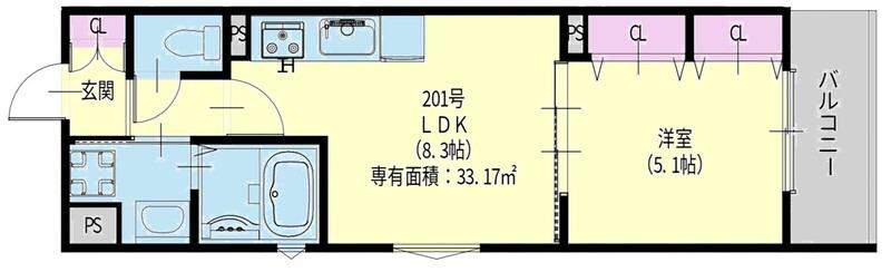 クリエオーレ新堂1(1LDK/2階)の間取り写真
