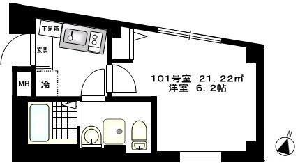BCASA新大橋(1K/1階)の間取り写真
