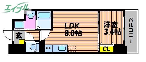 サーパスフォーシア大供(1LDK/10階)の間取り写真