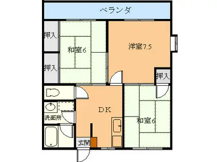マンションあらかわ(3K/2階)の間取り写真