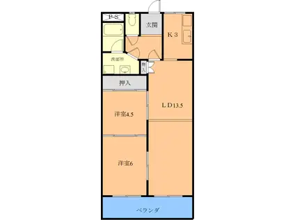 ヴィラローザ(2LDK/2階)の間取り写真