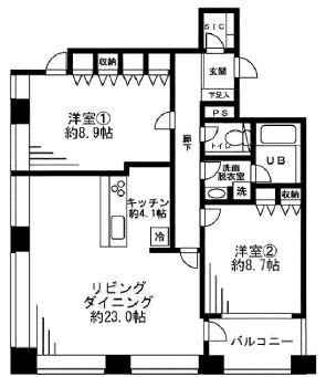 レジディアタワー麻布十番(2LDK/18階)の間取り写真