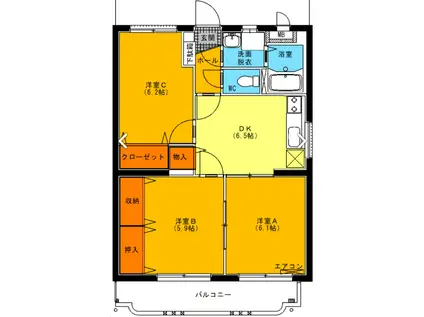 ユーミーカブキ(3DK/2階)の間取り写真