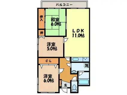 夕福マンション(3LDK/1階)の間取り写真