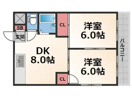 アーデル北巽(2LDK/3階)の間取り写真