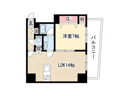 ラディアント矢場(1LDK/9階)の間取り写真