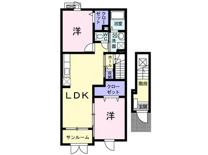 ソレイユI(2LDK/2階)の間取り写真