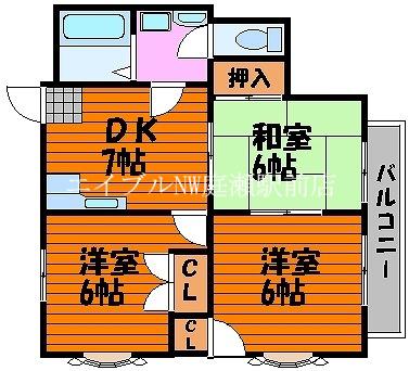 コスモハイツ(3DK/2階)の間取り写真