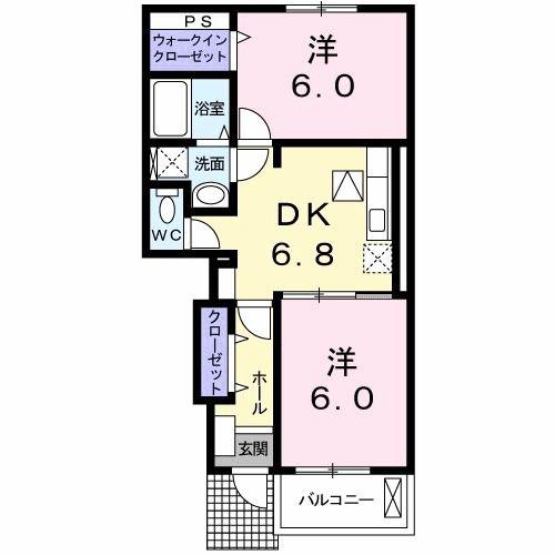 サニープレイスB(2DK/1階)の間取り写真