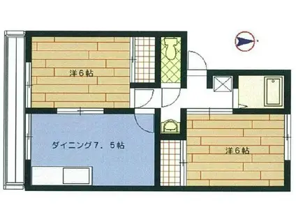 シャトルホワイト(2DK/1階)の間取り写真