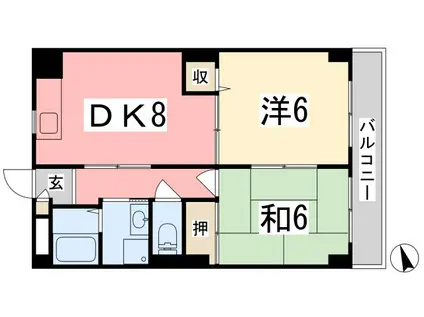 ピュア・エレガンス(2DK/2階)の間取り写真