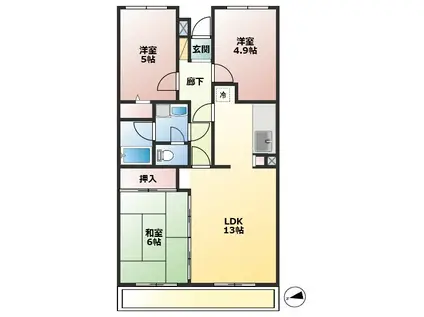 シャルム春日部(3LDK/1階)の間取り写真