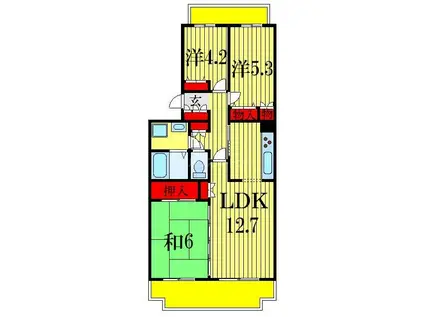 パークヒル飯山満(3LDK/3階)の間取り写真
