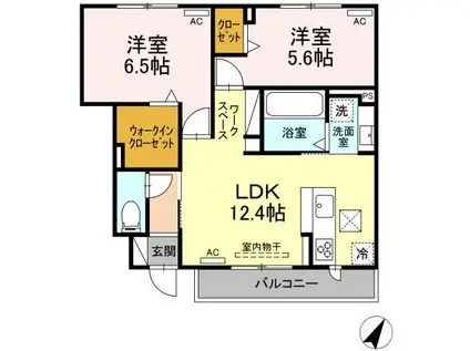 ウエストテラス大西(2LDK/1階)の間取り写真