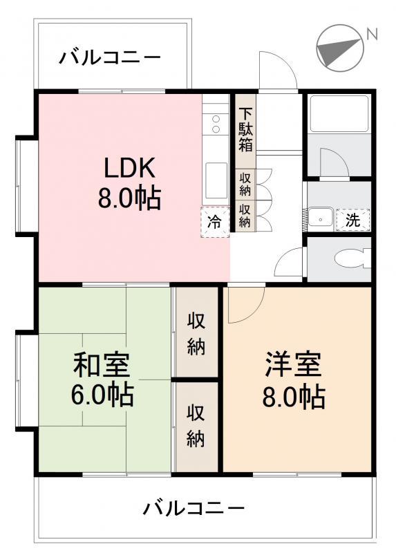 メゾンフジ(2LDK/2階)の間取り写真