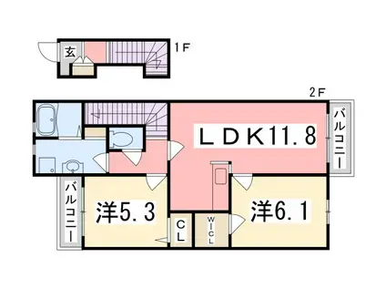 パルレーヴ(2LDK/2階)の間取り写真