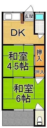 阪急宝塚線 売布神社駅 徒歩11分 2階建 築52年(2DK/2階)の間取り写真