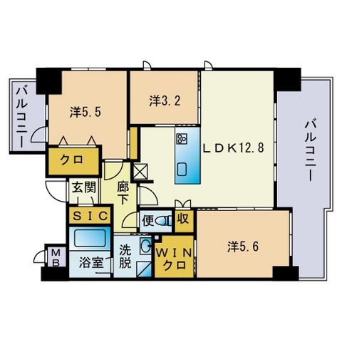アクシオン博多リヴァージュ(3LDK/9階)の間取り写真