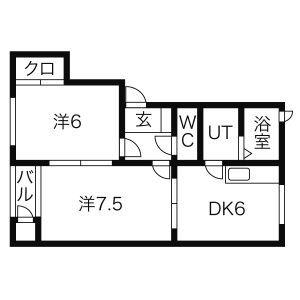 パンセス B棟(2DK/1階)の間取り写真