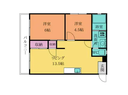 プリンセスメディアパークII(2LDK/5階)の間取り写真