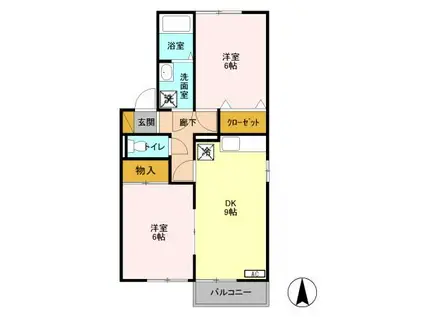 D-ROOM グランアート201(2DK/2階)の間取り写真